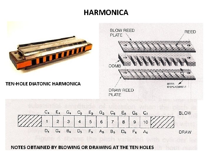 HARMONICA TEN-HOLE DIATONIC HARMONICA NOTES OBTAINED BY BLOWING OR DRAWING AT THE TEN HOLES HARMONICA TEN-HOLE DIATONIC HARMONICA NOTES OBTAINED BY BLOWING OR DRAWING AT THE TEN HOLES
