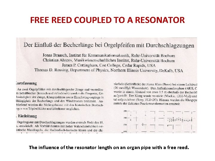 FREE REED COUPLED TO A RESONATOR The influence of the resonator length on an FREE REED COUPLED TO A RESONATOR The influence of the resonator length on an