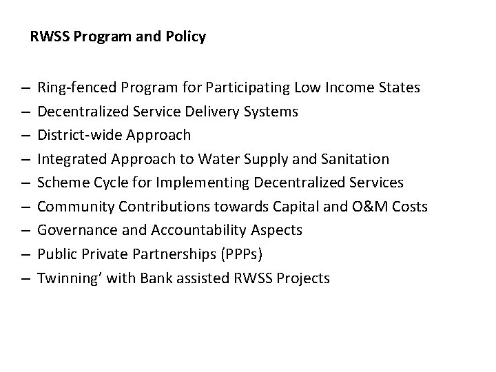Rmwb Rwss Program INDIA RURAL WATER SUPPLY AND SANITATION PROJECT FOR
