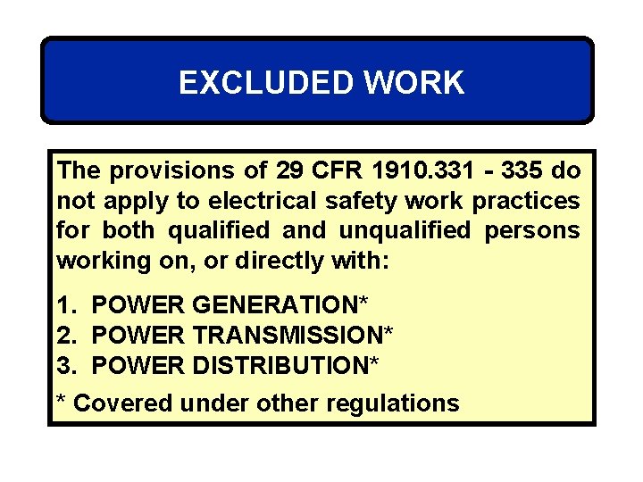 EXCLUDED WORK The provisions of 29 CFR 1910. 331 - 335 do not apply