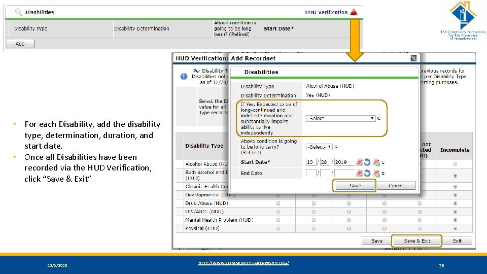  • For each Disability, add the disability type, determination, duration, and start date.