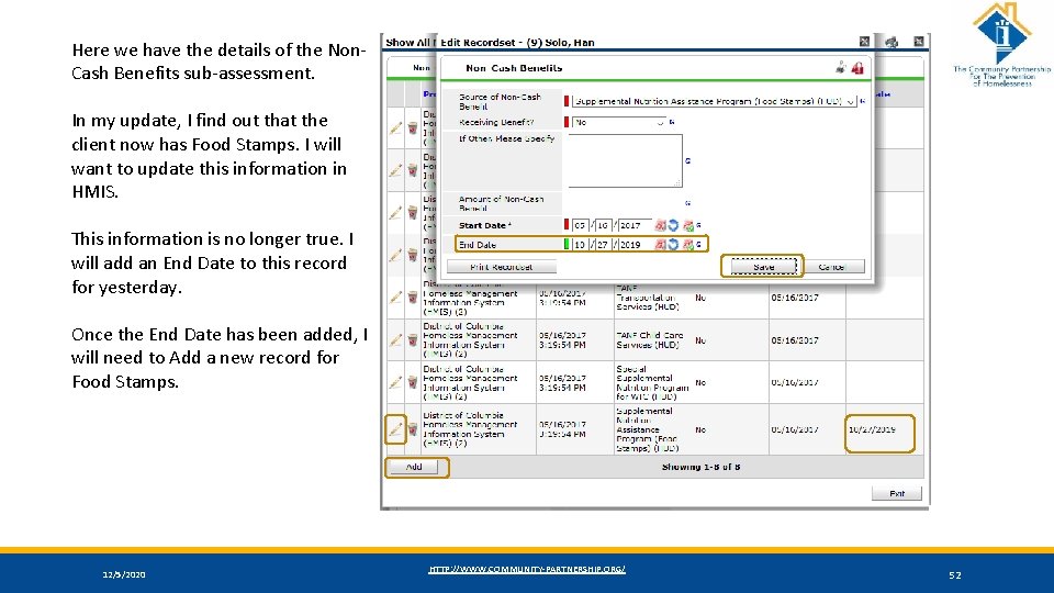 Here we have the details of the Non. Cash Benefits sub-assessment. In my update,