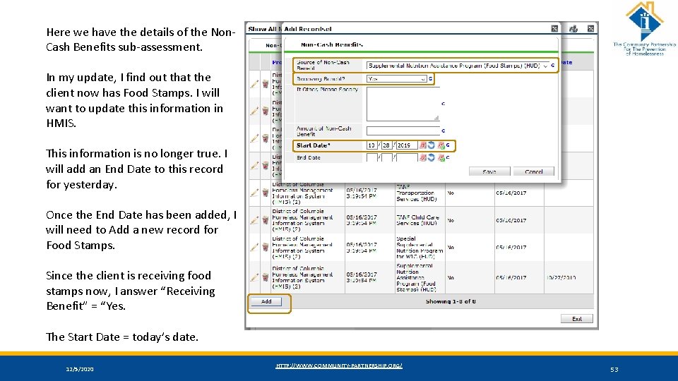 Here we have the details of the Non. Cash Benefits sub-assessment. In my update,