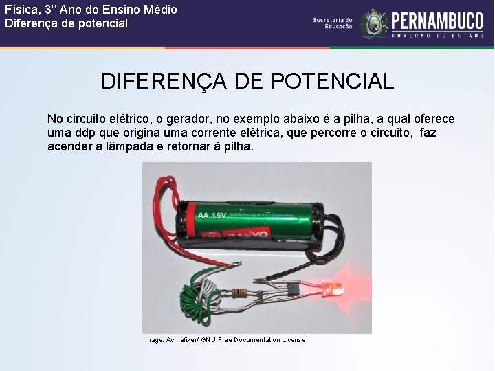 Física, 3° Ano do Ensino Médio Diferença de potencial DIFERENÇA DE POTENCIAL No circuito