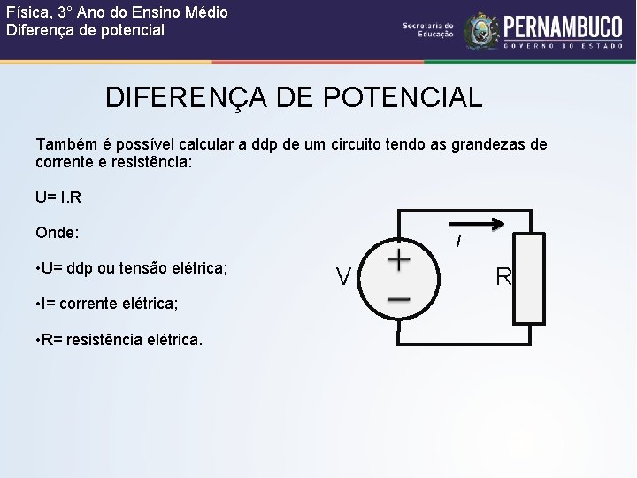 Física, 3° Ano do Ensino Médio Diferença de potencial DIFERENÇA DE POTENCIAL Também é