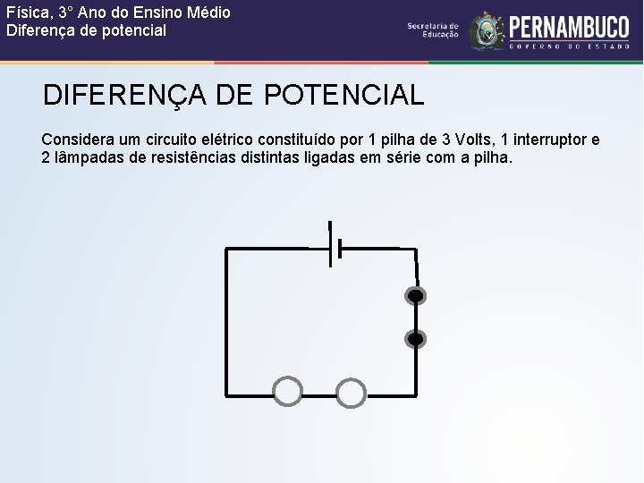 Física, 3° Ano do Ensino Médio Diferença de potencial DIFERENÇA DE POTENCIAL Considera um