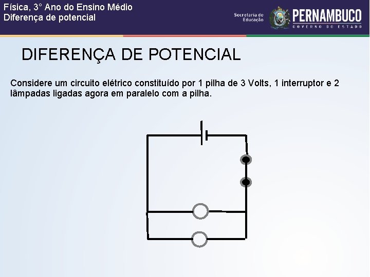 Física, 3° Ano do Ensino Médio Diferença de potencial DIFERENÇA DE POTENCIAL Considere um