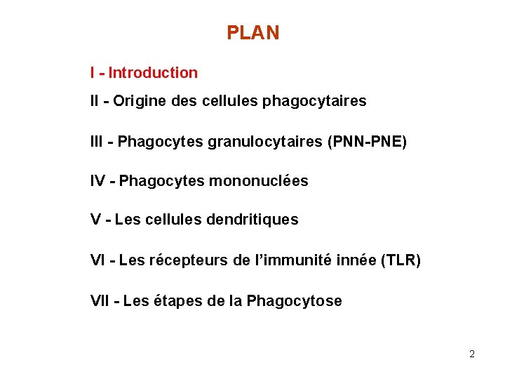 PLAN I - Introduction II - Origine des cellules phagocytaires III - Phagocytes granulocytaires