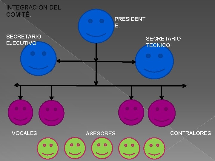 INTEGRACIÓN DEL COMITÉ. PRESIDENT E. SECRETARIO EJECUTIVO VOCALES SECRETARIO TECNICO ASESORES. CONTRALORES 