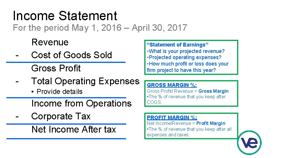 Income Statement For the period May 1, 2016 – April 30, 2017 - Revenue