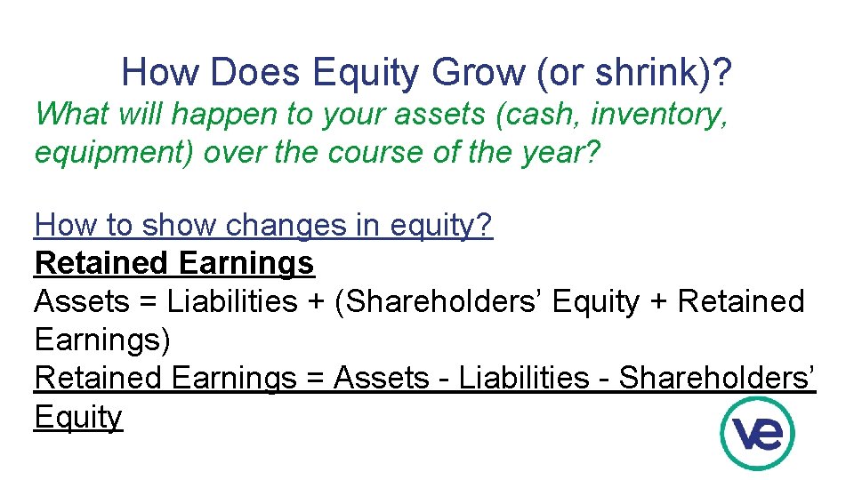 How Does Equity Grow (or shrink)? What will happen to your assets (cash, inventory,