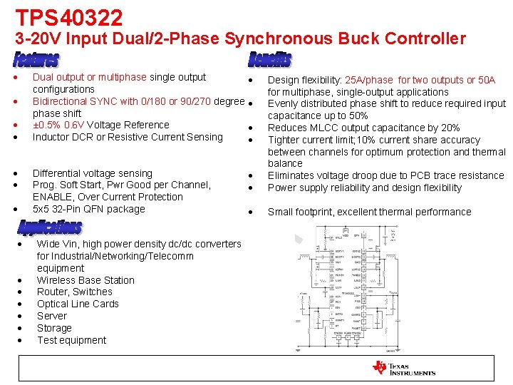 TPS 40322 3 -20 V Input Dual/2 -Phase Synchronous Buck Controller · · ·