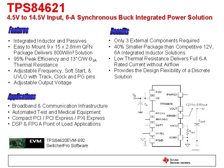 TPS 84621 4. 5 V to 14. 5 V Input, 6 -A Synchronous Buck