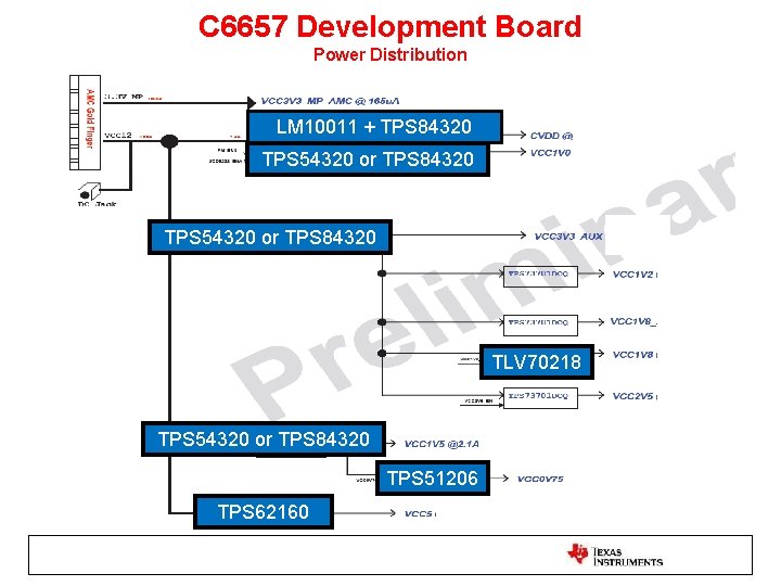 C 6657 Development Board Power Distribution LM 10011 + TPS 84320 TPS 54320 or