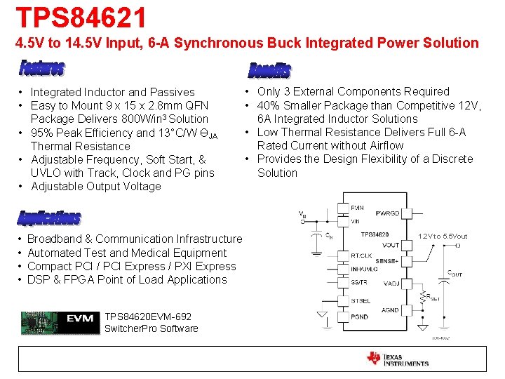 TPS 84621 4. 5 V to 14. 5 V Input, 6 -A Synchronous Buck