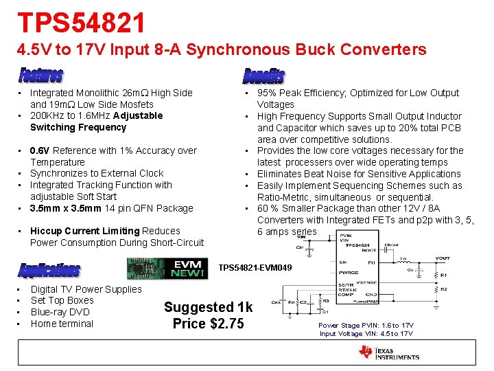 TPS 54821 4. 5 V to 17 V Input 8 -A Synchronous Buck Converters