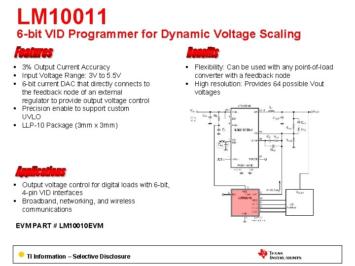 LM 10011 6 -bit VID Programmer for Dynamic Voltage Scaling § 3% Output Current
