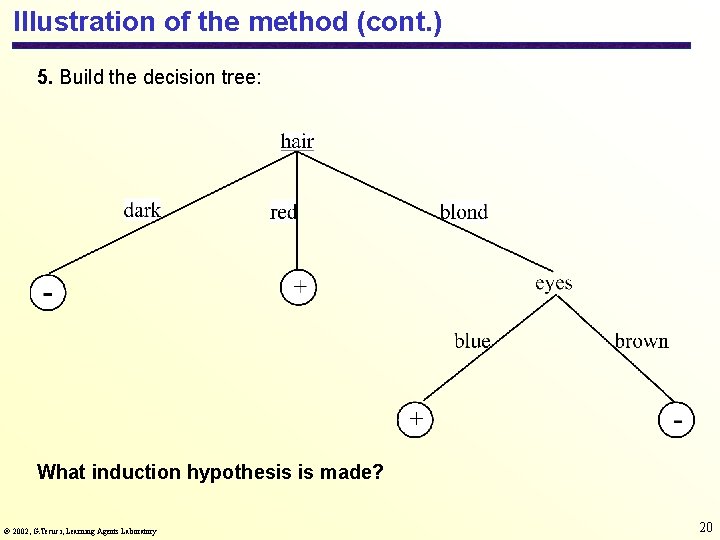 Illustration of the method (cont. ) 5. Build the decision tree: What induction hypothesis