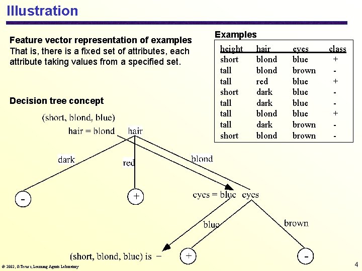 Illustration Feature vector representation of examples That is, there is a fixed set of