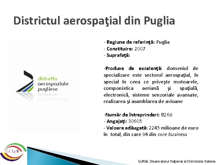 Districtul aerospaţial din Puglia - Regiune de referinţă: Puglia - Constituire: 2007 - Suprafaţă: