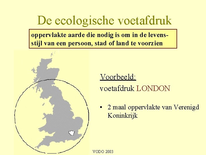 De ecologische voetafdruk oppervlakte aarde die nodig is om in de levensstijl van een