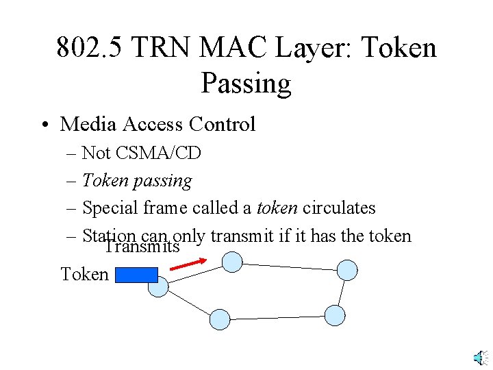 802. 5 TRN MAC Layer: Token Passing • Media Access Control – Not CSMA/CD