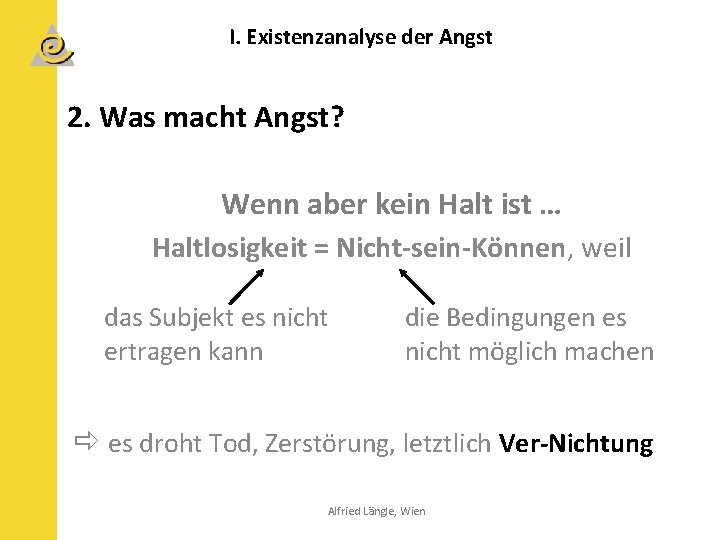 I. Existenzanalyse der Angst 2. Was macht Angst? Wenn aber kein Halt ist …