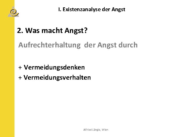 I. Existenzanalyse der Angst 2. Was macht Angst? Aufrechterhaltung der Angst durch + Vermeidungsdenken