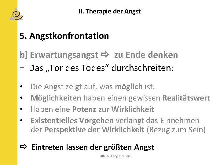 II. Therapie der Angst 5. Angstkonfrontation b) Erwartungsangst zu Ende denken = Das „Tor