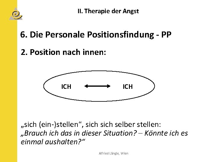 II. Therapie der Angst 6. Die Personale Positionsfindung - PP 2. Position nach innen: