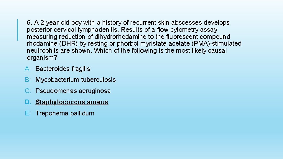 6. A 2 -year-old boy with a history of recurrent skin abscesses develops posterior