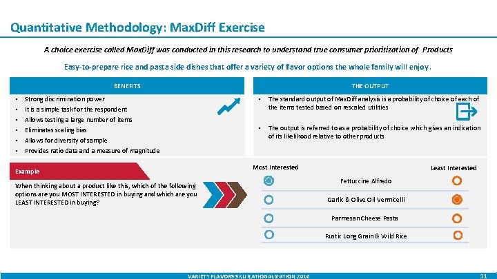 Quantitative Methodology: Max. Diff Exercise A choice exercise called Max. Diff was conducted in