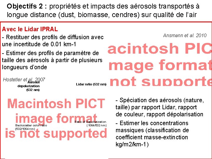 Objectifs 2 : propriétés et impacts des aérosols transportés à longue distance (dust, biomasse,