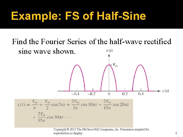 Example: FS of Half-Sine Find the Fourier Series of the half-wave rectified sine wave