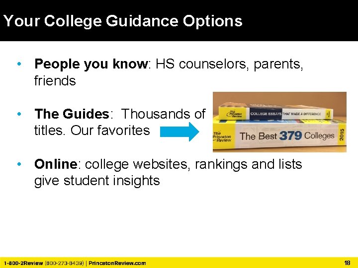Your College Guidance Options • People you know: HS counselors, parents, friends • The