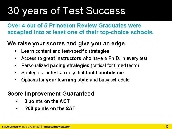 30 years of Test Success Over 4 out of 5 Princeton Review Graduates were