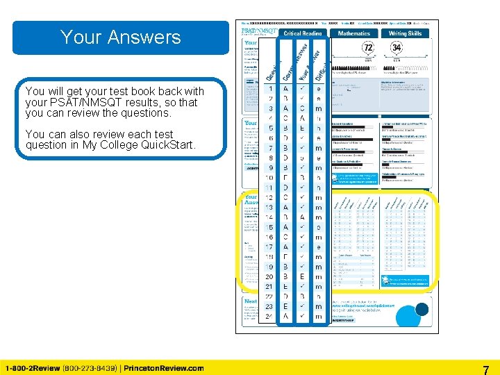 Your Answers You will get your test book back with your PSAT/NMSQT results, so