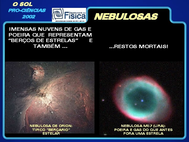 O SOL PRO-CIÊNCIAS 2002 IMENSAS NUVENS DE GAS E POEIRA QUE REPRESENTAM “BERÇOS DE