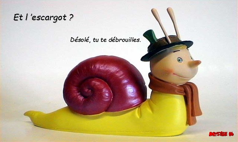 Et l ’escargot ? Désolé, tu te débrouilles. Et l ’escargot ? Désolé, tu te débrouilles.