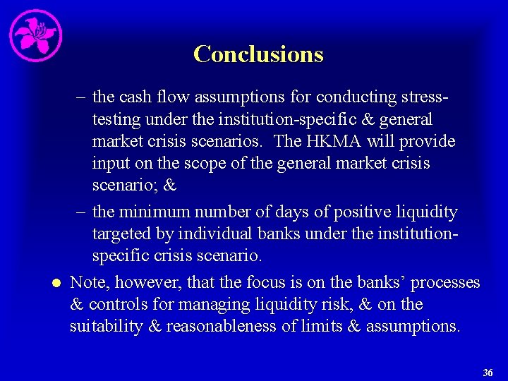 Conclusions l – the cash flow assumptions for conducting stresstesting under the institution-specific &