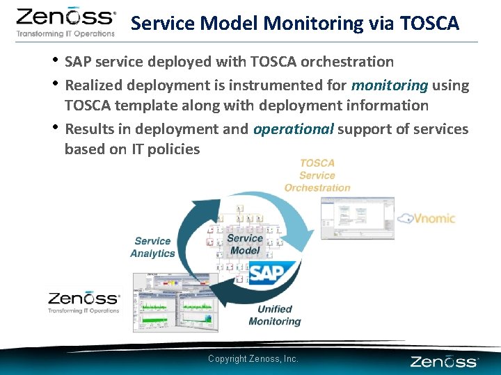 Service Model Monitoring via TOSCA • SAP service deployed with TOSCA orchestration • Realized