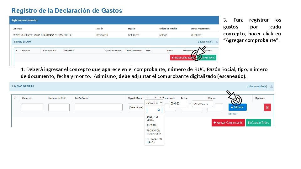 Registro de la Declaración de Gastos 3. Para registrar los gastos por cada concepto,