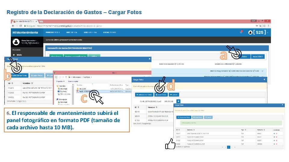 Registro de la Declaración de Gastos – Cargar Fotos a b c 6. El