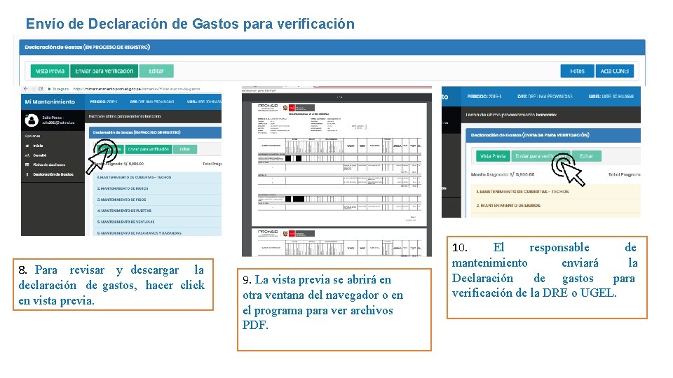 Envío de Declaración de Gastos para verificación 8. Para revisar y descargar la declaración