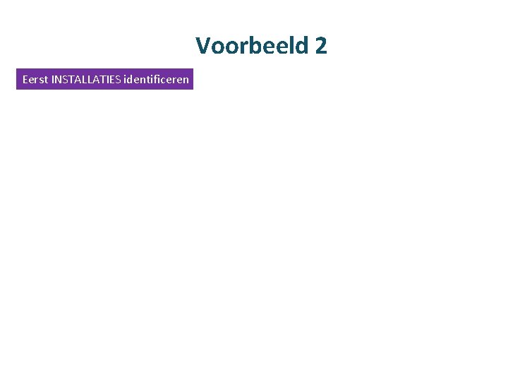 Voorbeeld 2 Eerst INSTALLATIES identificeren 