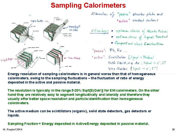 Sampling Calorimeters Energy resolution of sampling calorimeters is in general worse than that of Sampling Calorimeters Energy resolution of sampling calorimeters is in general worse than that of