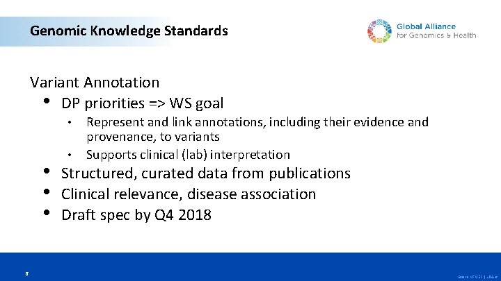 Genomic Knowledge Standards Variant Annotation • DP priorities => WS goal • • 6