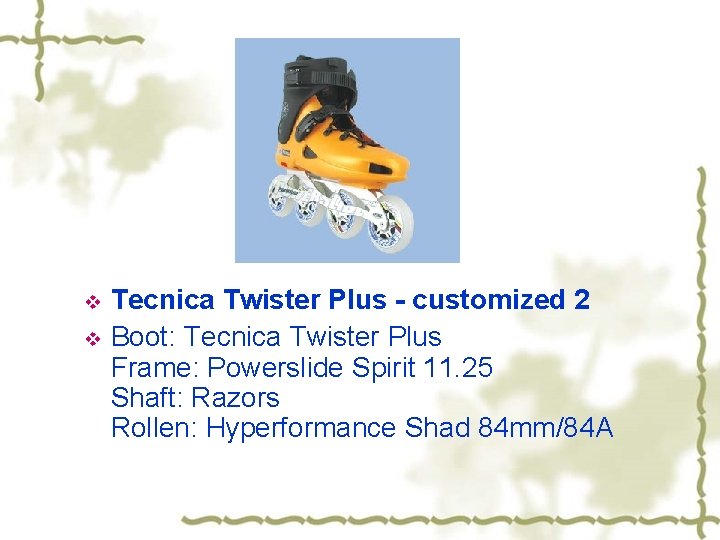 v v Tecnica Twister Plus - customized 2 Boot: Tecnica Twister Plus Frame: Powerslide