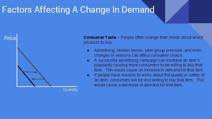 Factors Affecting A Change In Demand Price Consumer Taste -- People often change their