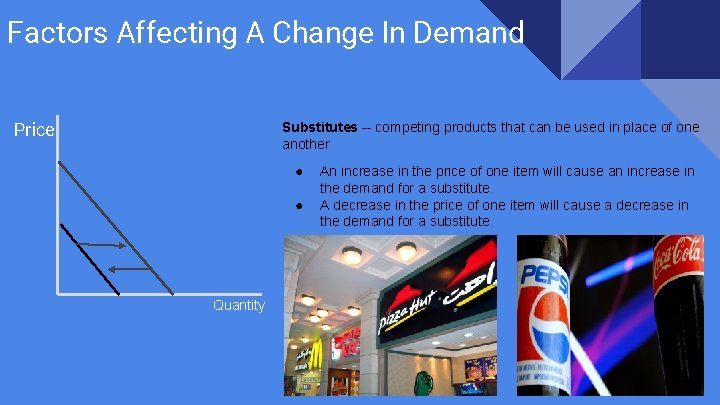 Factors Affecting A Change In Demand Price Substitutes -- competing products that can be